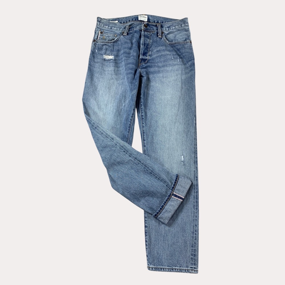 Todd Snyder Jeans Mens 31x29 Blue Straight Selvedge Destroyed Broome Wash
